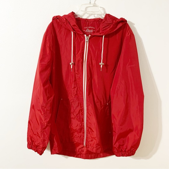 G. H. Bass Maine USA Fully Lined Zip Front Hood Windbreaker Jacket Red White❤️🤍 - Picture 1 of 13